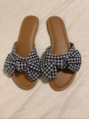 Old Navy Navy and White Gingham Bow Slide Sandals